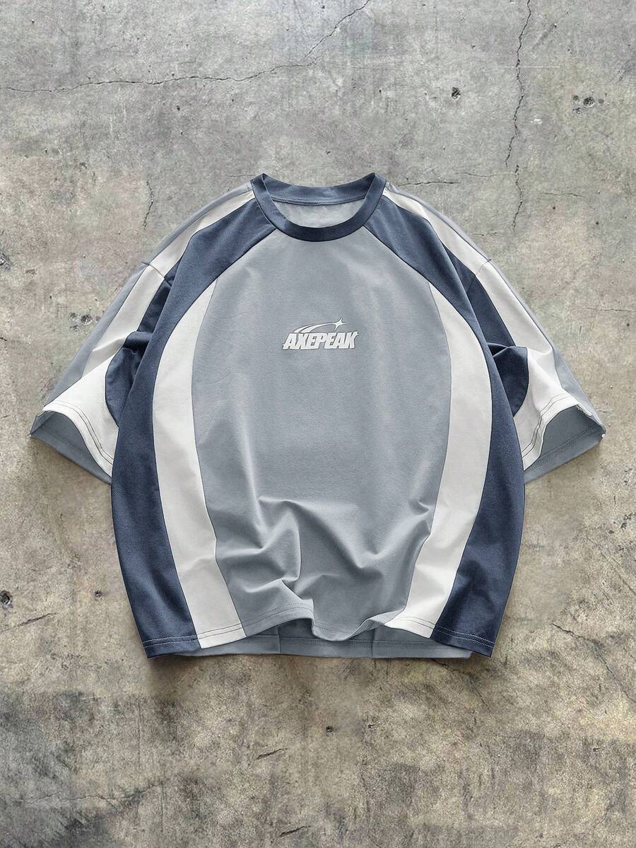 AXEPEAK Men's Knitted Casual Loose Fit Short Sleeve T-Shirt, Fashionable And Everyday Wear