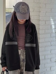 Dazy Kids Tween Girls Letter Embroidery Fleece Jacket,Winter - Grey - View 2