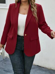 SHEIN LUNE 大码女式休闲/商务纯色披肩领西装外套女士西装外套红色夹克红色西装外套女士西装外套礼服夹克女士西装外套女士西装外套 - 酒紅色 - 查看 6