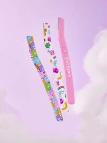SHEIN X Care Bears 3 件套卡通欢呼熊、好运熊印花眉毛修剪器套装，配有安全刀片，不会划伤皮肤，适用于眉毛、面部、身体和其他部位，男女适用