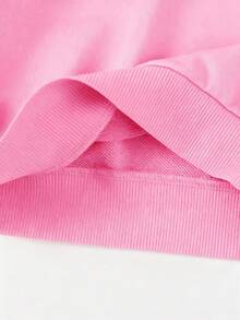 SHEIN 2pcs/Set Young Girl' Minimalist Fashion Pink Bow Black Top And Pink Pants Sweatsuit Set Fall Winter - Multicolor - View 8