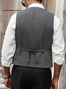 Manfinity Bizformal Men's Business/Commute Herringbone Sleeveless Waistcoat European Style, Fall Winter