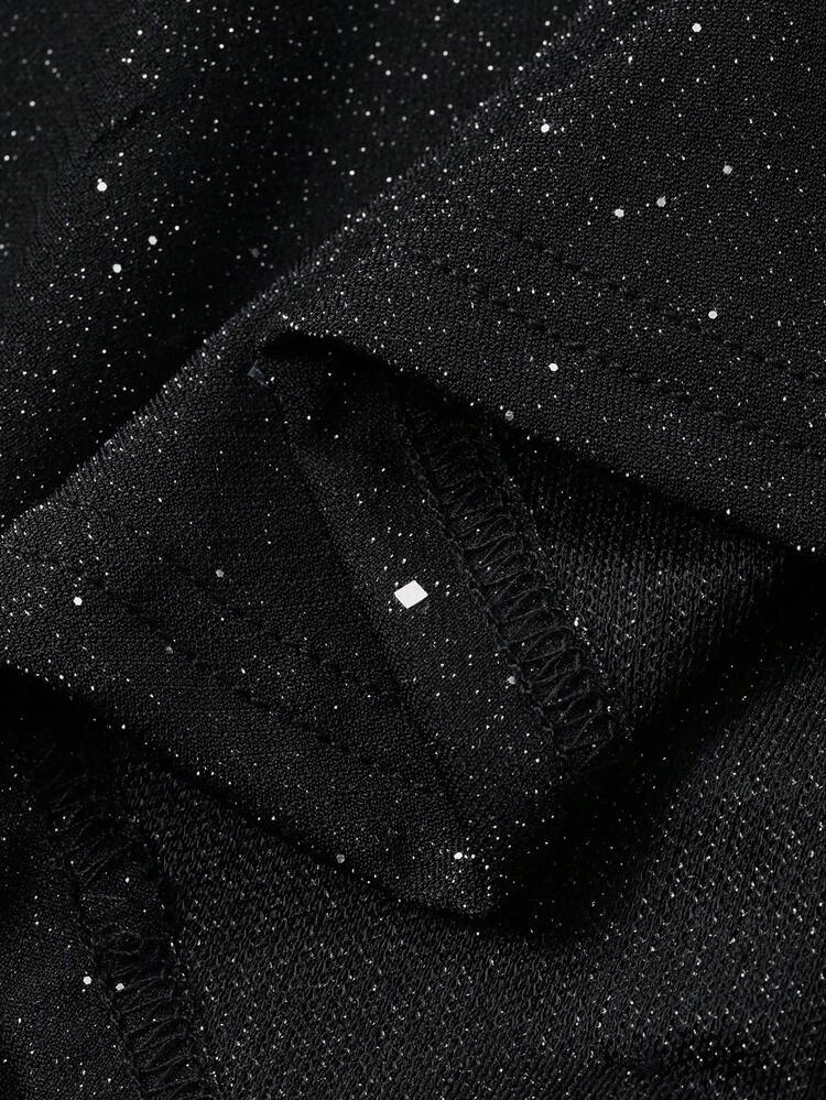 Women's Elegant Sequin V-Neck Ruffle Blouse And Fish Tail Skirt 2 Pieces Set, Autumn