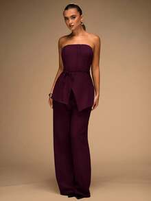 SHEIN BAE Bộ áo liền quần liền thân màu trơn gợi cảm thời trang dành cho nữ - Màu đỏ tím - Xem 6