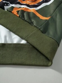 Chillumni 男士街头风连帽卫衣，宽松短款连帽衫，饰有超大撞色卡通脸图案，街头服饰，适合休闲、度假、情侣装、送给男友/老公的礼物、万圣节装扮、秋季穿着 - 綠色 - 查看 4