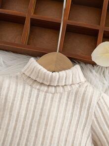 Babygirl Elegant Knit Minimalist Apricot Long Sleeve Dress Fall Winter - Apricot - View 7