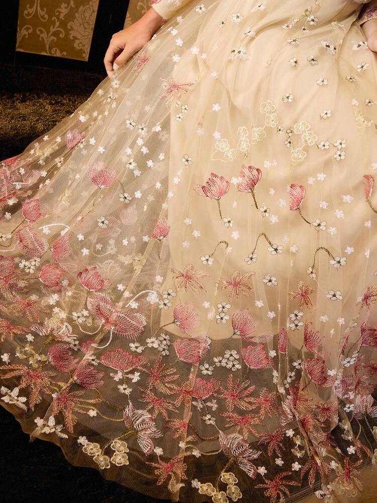 MOTF Soiréza VESTIDO LÍNEA A DE MANGA LARGA CON BORDADO DE MALLA PARA MUJER