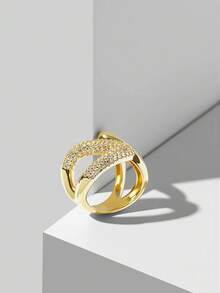 MOTF PREMIUM Anillo geométrico chapado en oro de 18K con circonita - Dorado - Ver 3