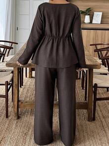 Weeklong 大码度假休闲纯色衬衫和裤子两件套