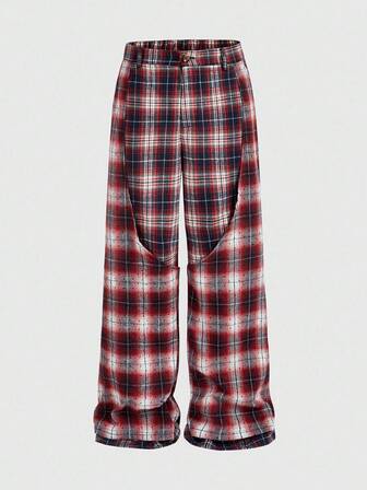 Street Life Pantaloni da uomo alla moda con motivo a quadri e patchwork, effetto doppio strato, adatti per l'autunno