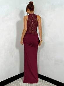 SHEIN BAE Czarna koronkowa sukienka z głębokim dekoltem, dopasowana, czarna koronkowa sukienka