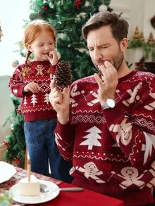 Souflis Souflis Baby Girls & Boys Crew Neck Long Sleeve Knitted Sweaters,Burgundy,Autumn,Cute,Family Matching,Gingerbread Man Christmas Tree Snowflake Patterns,Red - Multicolor - View 5