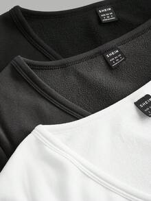SHEIN EZwear 3 件套女士深 V 领修身休闲长款基本款保暖内衬长袖 T 恤套装，适合秋冬季 - 彩色 - 查看 9