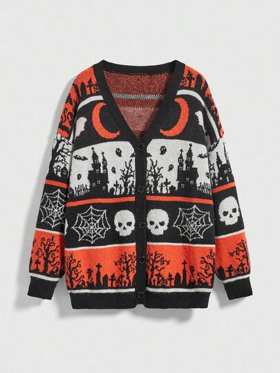 Goth Cardigan gotico horror con scheletro e cimitero per Ognissanti
