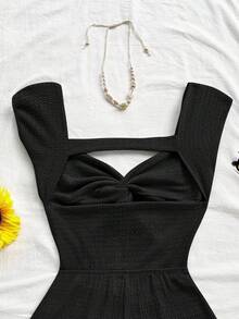 Soleia WYWH 女士度假针织条纹扭结前襟心形领露背连体裤，适合派对、约会、情人节、复活节、狂欢节、下午茶、海滩、邮轮、城市度假、秋冬季叠穿 - 黑色 - 查看 5