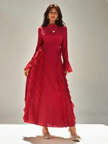 Chiquease Women's Romantic Style Long Dress With Ruffle Hem Party Dress Wedding Guest Dress For Women Graduation Dress Prom Dress Elegant Dresses Red Dress Christmas Women's Clothing New Year Dress Formal Clothing - Red - View 3