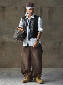 AXEPEAK 时尚百搭男士 PU 皮背心，秋冬 - 黑色 - 查看 7