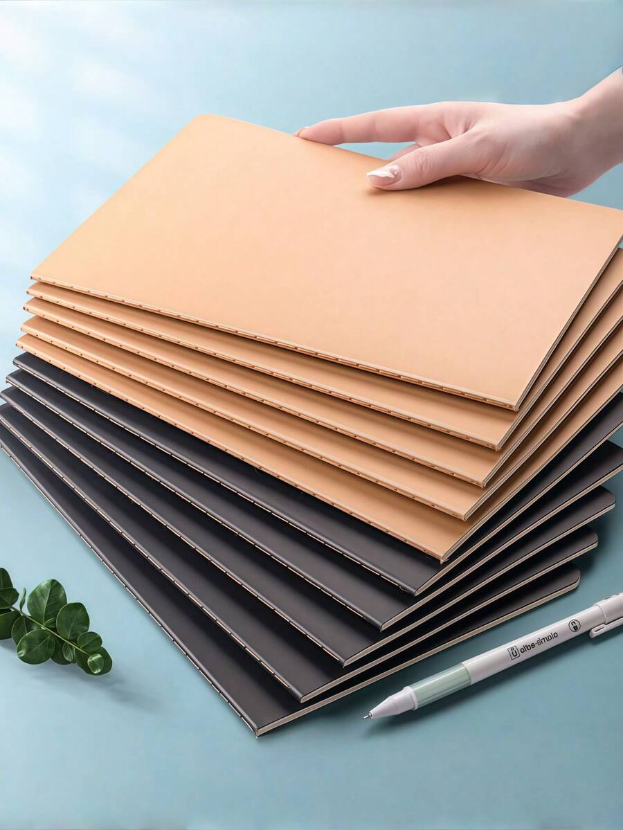 SHEIN Sổ tay A5/B5 màu Kraft/đen, sổ ghi chép đơn giản với các ô vuông kẻ ngang, sổ tay trắng số lượng lớn, sổ nhật ký du lịch không kẻ dòng, sổ phác thảo, sổ ghi nhớ, sổ kế hoạch cho văn phòng, lớp học. - Nhiều màu - Xem 1
