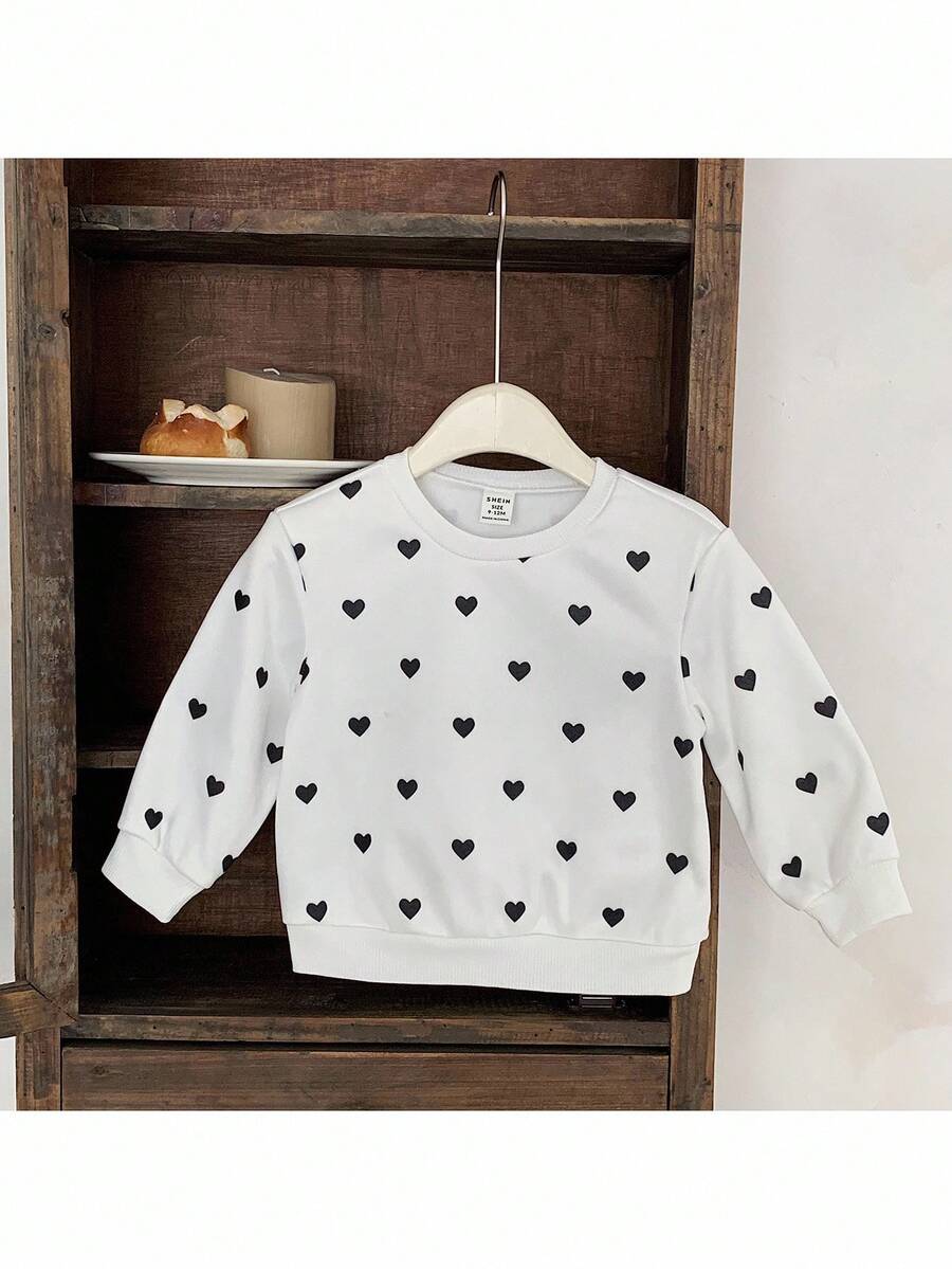 女婴心形图案针织休闲运动衫 - 黑與白 - 查看 1