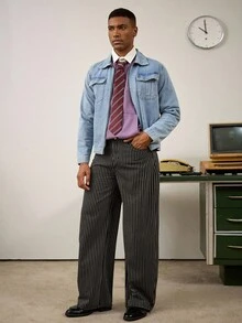 RivetRise Casual Faded Washed Blue Fitted Denim Jacket With Large Pockets, Spring/Autumn