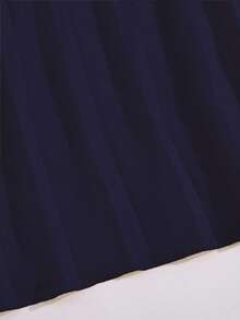 Girls' Round Neck Sleeveless Waist Splicing Pleated Elegant Party Jumpsuit - Blue - View 6