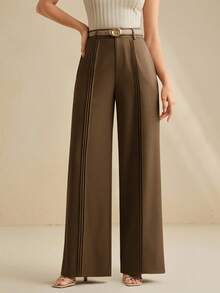 Anewsta 优雅别致的棕色阔腿裤，带有褶皱设计，适合秋季 - 鏽棕色 - 查看 6