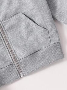 Sparklyn 少女春/秋季休閒連帽拉鍊衫，星星和字母印花設計 - 灰色 - 查看 6