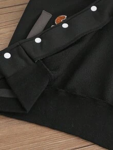 SHEIN Boys' Fleece Hooded Jacket With Letter Print, Campus Jacket, Sports Jacket, Autumn/Winter Fall Boys Jackets Fall Winter Boys Hooded Jacket Letterman Jacket Kids Boys Letter Jacket Jacket For Kids Boy - Black - View 7