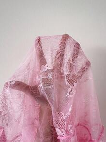 SHEIN 2pcs Set: 3D Floral Lace Robe + Fishbone Waist Design Lace Camisole Nightgown Pink Lingerie Dress Lingerie Robe Set Sheer Robe Mesh Robe - Pink - View 7