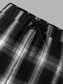 青少年女孩格子裤，适合日常通勤、休闲、上学和聚会，秋季 - 黑色 - 查看 3