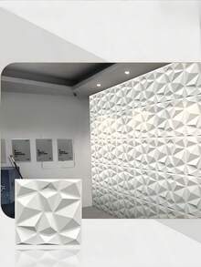 SHEIN 50 Tấm ốp tường PVC họa tiết kim cương 3D – Hoàn hảo cho phòng khách, phòng ngủ, nhà bếp, tường sau TV, hành lang và trang trí văn phòng, kích thước 11.8x11.8 inch, trang trí kim cương. - trắng - Xem 1