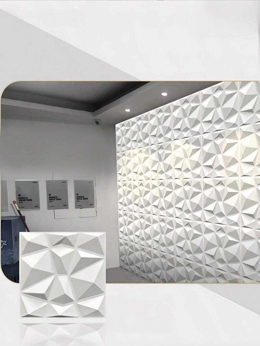 SHEIN 50 Tấm ốp tường PVC họa tiết kim cương 3D – Hoàn hảo cho phòng khách, phòng ngủ, nhà bếp, tường sau TV, hành lang và trang trí văn phòng, kích thước 11.8x11.8 inch, trang trí kim cương. - trắng - Xem 1