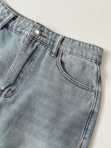 SHEIN LUNE Women's Frayed Hem Washed Denim Skirt - Baby Blue - View 6