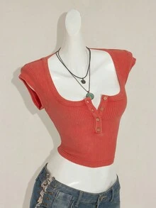 SHEIN ICON Y2k Women's Goth Sexy Casual Solid Color Cropped Tank Top, Summer - Redwood - View 8