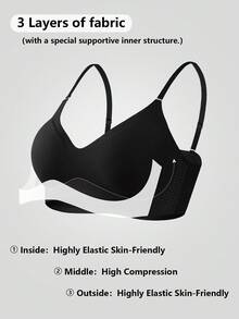 Set de 3 sujetadores inalámbricos sin costuras para mujeres, con relleno, cuello en V, de unicolor y diseño minimalista, cómodos - Multicolor - Ver 7