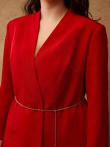 MOTF PREMIUM 大码斜领纯色西装外套（配链条腰带） - 紅色 - 查看 2
