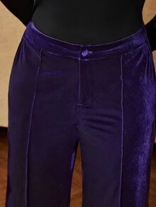 MOTF PREMIUM CHRISTMAS PLUS SIZE WINTER VELVET STRAIGHT-LEG SUIT PANTS - Purple - View 2