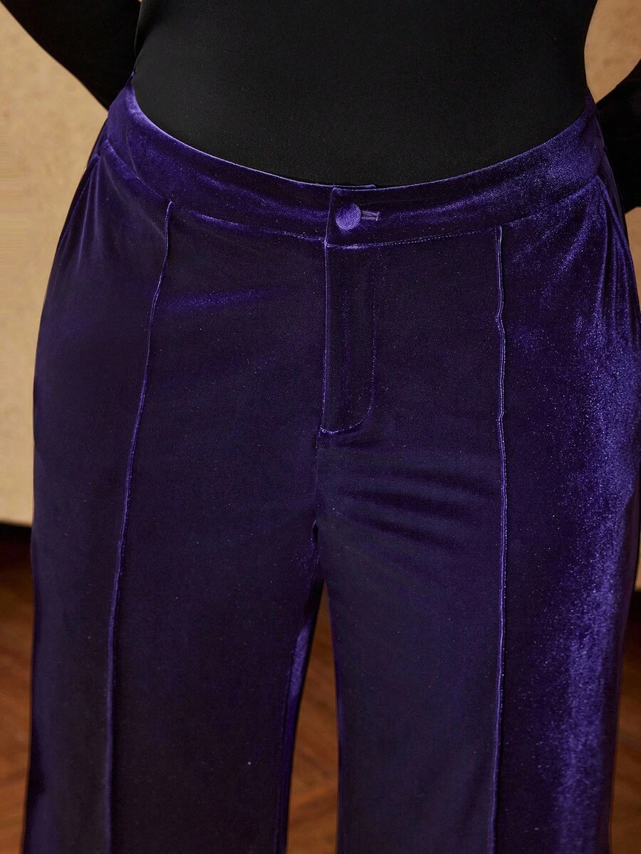 MOTF PREMIUM CHRISTMAS PLUS SIZE WINTER VELVET STRAIGHT-LEG SUIT PANTS - Purple - View 2