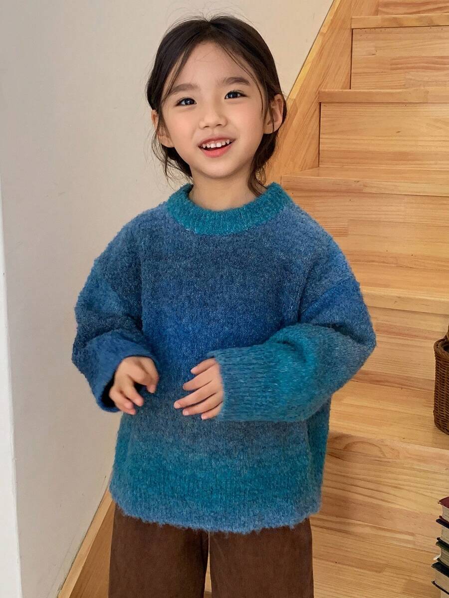 DAZY 女童渐变韩版休闲圆领长袖毛衣 - 彩色 - 查看 1
