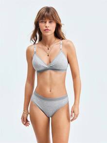 LOUNGEISTA Conjunto de 4 piezas de ropa interior deportiva para mujer con sujetador y calzoncillos de unicolor acanalado, simple y casual, inalámbrico y transpirable, conjunto de sujetador y panty de comodidad fresca - Multicolor - Ver 9