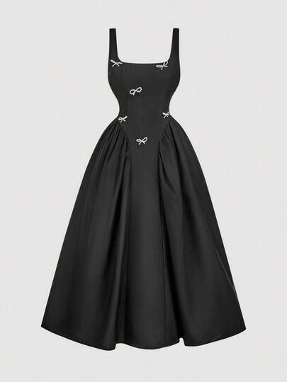 SHEIN MOD 新款复古水晶链露背中长连衣裙，适合大码女士，优雅连衣裙，适合派对、宴会、音乐节、朋友聚会、节日