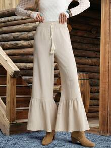 LanaWest 西部乡村风格女式纹理面料阔腿裤 - 咖啡棕 - 查看 4