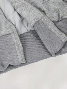 Amplova 女式纯色长袖拉链短款休闲冬季夹克 - 淺灰色 - 查看 13