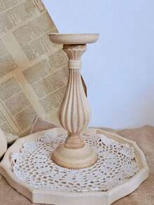 SHEIN 1 件欧式复古木质烛台手工雕刻素色烛台托盘摆件工艺礼品婚礼家居餐桌装饰