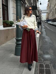 Ontre Chân váy xếp ly chữ A cơ bản màu trơn mới năm 2026 dành cho nữ, thời trang, thanh lịch, thoải mái, phù hợp cho đi làm, văn phòng, dự đám cưới, kỳ nghỉ biển, lễ hội âm nhạc, ngày lễ tình nhân, ngày nghỉ lễ, tiệc cưới, họp mặt. - Màu Đỏ Sâu - Xem 9