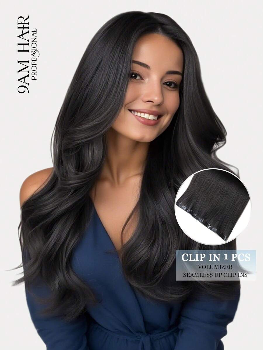Seamless Clip Ins 9AM 丰盈发胶 55 克 1 件装 自然黑 100% 高质量 角质层对齐 雷米真人发片 无缝 PU 夹式接发 女士 - Natural Black - 查看 1