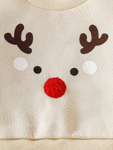 SHEIN Playful Pals 2pcs/Set Baby Boy Christmas Themed Sweatshirt With Applique Embroidery & Striped Allover Print Sweatpants, Suitable For Autumn/Winter Daily Wear, Outings, Parties/Christmas Clothes Outfit Fall