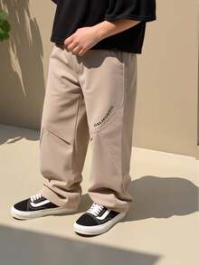 秋季小男孩休闲字母图案松紧腰裤 - 黃色 - 查看 1