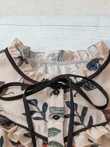 SHEIN CURVE+ 大码梭织印花休闲度假秋季衬衫 - 杏色 - 查看 3