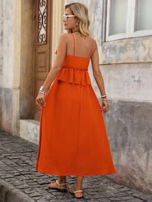 Brillora Vacation Style Women's Splice Ruffle Hem Cami Dress - Orange - View 4